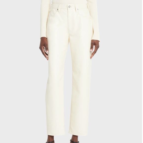 Frame Denim Pants - Frame Le High N Tight Straight Leg Recycled Leather Pants Bone Cream